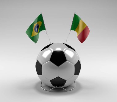Brezilya - Mali Futbol Bayrakları, Beyaz Arkaplan - 3D Render