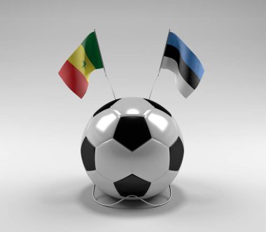 Senegal - Estonya Futbol Bayrakları, Beyaz Arkaplan - 3D Render
