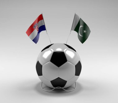 Hırvatistan - Pakistan Futbol Bayrakları, Beyaz Arkaplan - 3D Hazırlama