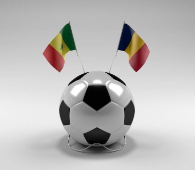 Senegal - Chad Futbol Bayrakları, Beyaz Arkaplan - 3D Render
