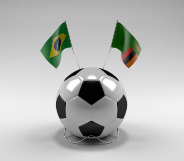Brezilya - Zambiya Futbol Bayrakları, Beyaz Arkaplan - 3D Render