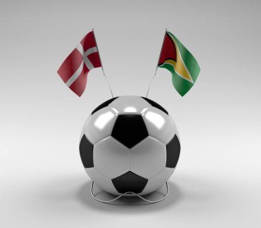 Danimarka - Guyana Futbol Bayrakları, Beyaz Arkaplan - 3D Render