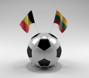 Belçika - Litvanya Futbol Bayrakları, Beyaz Arkaplan - 3D Render