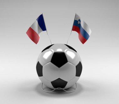 Fransa - Slovenya Futbol Bayrakları, Beyaz Arkaplan - 3D Render