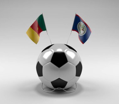 Kamerun - Belize Futbol Bayrakları, Beyaz Arkaplan - 3D Render