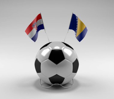 Hırvatistan - Bosna-Hersek Futbol Bayrakları, Beyaz Arkaplan - 3D Render