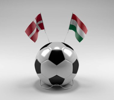Danimarka - Macaristan Futbol Bayrakları, Beyaz Arkaplan - 3D Render