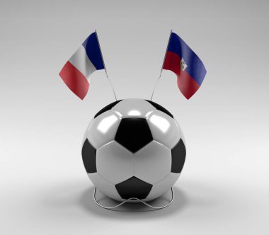 Fransa - Haiti Futbol Bayrakları, Beyaz Arkaplan - 3D Render