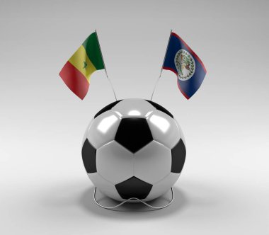 Senegal - Belize Futbol Bayrakları, Beyaz Arkaplan - 3D Render