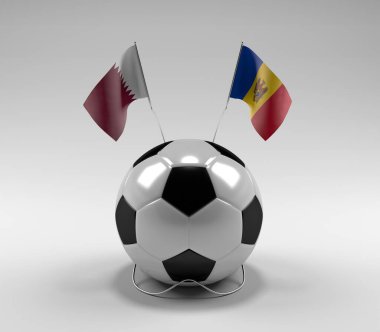 Katar - Moldova Futbol Bayrakları, Beyaz Arkaplan - 3D Render