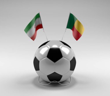 İran - Benin Futbol Bayrakları, Beyaz Arkaplan - 3D Yapılandırma