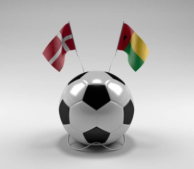 Danimarka - Gine-Bissau Futbol Bayrakları, Beyaz Arkaplan - 3D Render