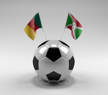 Kamerun - Burundi Futbol Bayrakları, Beyaz Arkaplan - 3D Render
