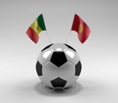 Senegal - Kırgızistan Futbol Bayrakları, Beyaz Arkaplan - 3D Render