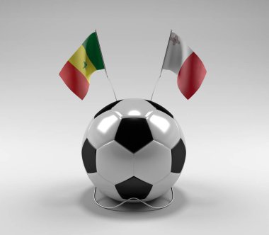 Senegal - Malta Futbol Bayrakları, Beyaz Arkaplan - 3D Render