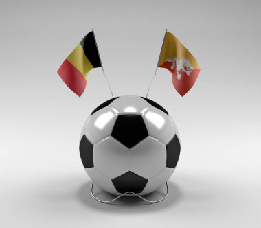 Belçika - Bhutan Futbol Bayrakları, Beyaz Arkaplan - 3D Render