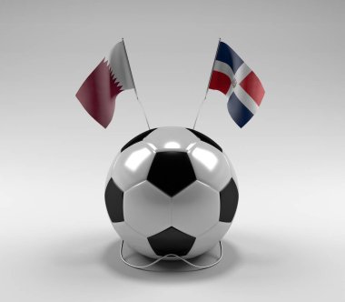 Katar - Dominik Cumhuriyeti Futbol Bayrakları, Beyaz Arkaplan - 3D Render