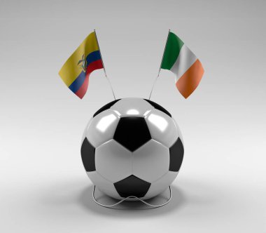Ekvador - İrlanda Futbol Bayrakları, Beyaz Arkaplan - 3D Render