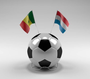Senegal - Lüksemburg Futbol Bayrakları, Beyaz Arkaplan - 3D Render