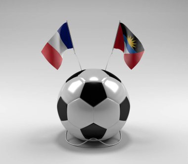 Fransa - Antigua ve Barbuda Futbol Bayrakları, Beyaz Arkaplan - 3D Render