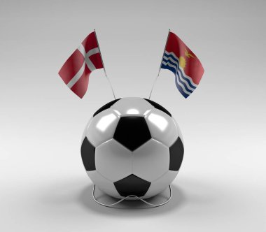 Danimarka - Kiribati Futbol Bayrakları, Beyaz Arkaplan - 3D Render