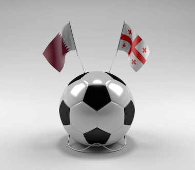 Katar - Gürcistan Futbol Bayrakları, Beyaz Arkaplan - 3D Render