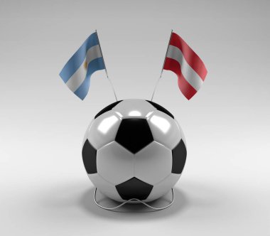 Arjantin - Avusturya Futbol Bayrakları, Beyaz Arkaplan - 3D Render