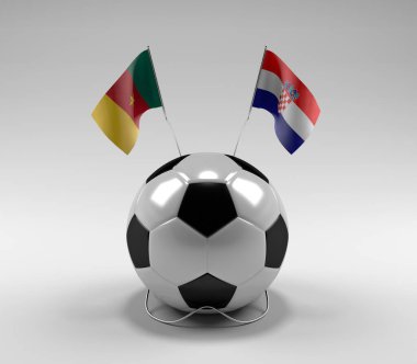 Kamerun - Hırvatistan Futbol Bayrakları, Beyaz Arkaplan - 3D Görüntü