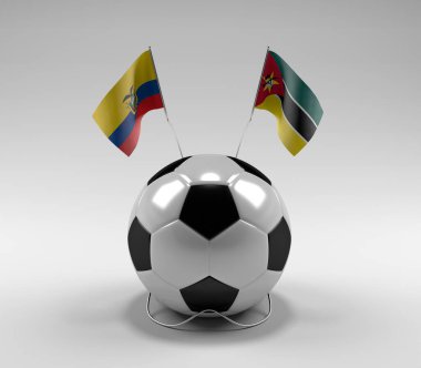 Ekvador - Mozambik Futbol Bayrakları, Beyaz Arkaplan - 3D Render
