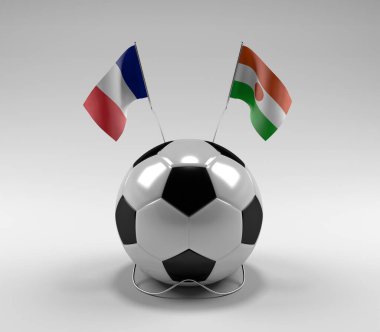 Fransa - Nijer Futbol Bayrakları, Beyaz Arkaplan - 3D Render