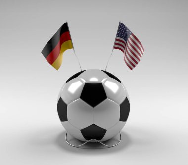 Almanya - Amerika Birleşik Devletleri Futbol Bayrakları, Beyaz Arkaplan - 3D Render