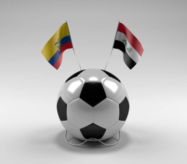 Ekvador - Irak Futbol Bayrakları, Beyaz Arkaplan - 3D Yapılandırma