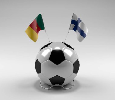 Kamerun - Finlandiya Futbol Bayrakları, Beyaz Arkaplan - 3D Render