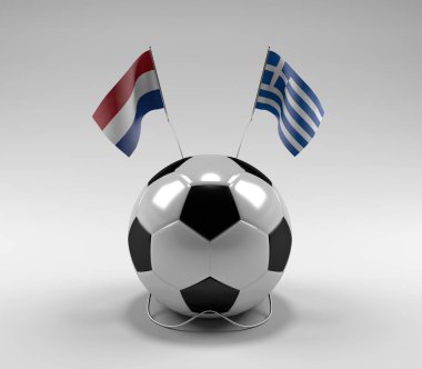 Hollanda - Yunanistan Futbol Bayrakları, Beyaz Arkaplan - 3D Render