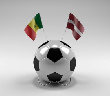 Senegal - Letonya Futbol Bayrakları, Beyaz Arkaplan - 3D Render