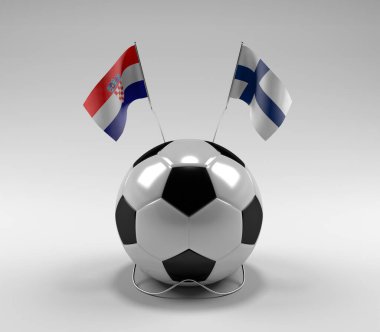 Hırvatistan - Finlandiya Futbol Bayrakları, Beyaz Arkaplan - 3D Hazırlama