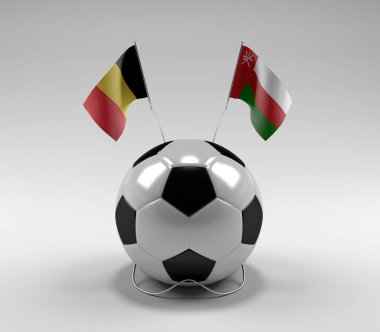 Belçika - Umman Futbol Bayrakları, Beyaz Arkaplan - 3D Render