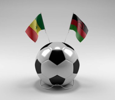 Senegal - Malawi Futbol Bayrakları, Beyaz Arkaplan - 3D Render