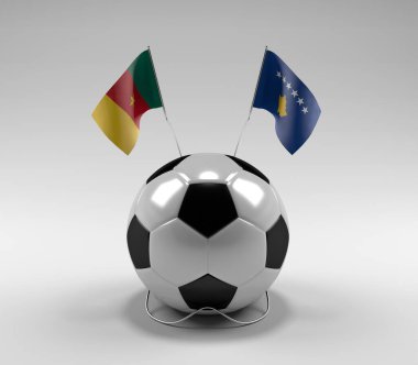 Kamerun - Kosova Futbol Bayrakları, Beyaz Arkaplan - 3D Görüntü