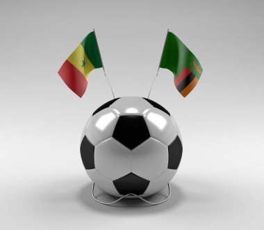 Senegal - Zambiya Futbol Bayrakları, Beyaz Arkaplan - 3D Render