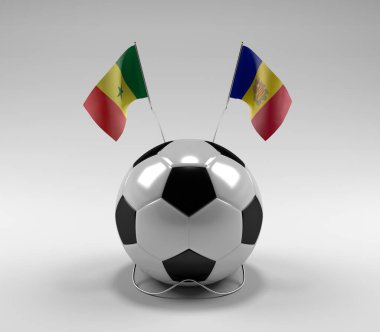 Senegal - Andorra Futbol Bayrakları, Beyaz Arkaplan - 3D Render