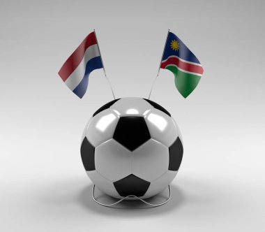Hollanda - Namibya Futbol Bayrakları, Beyaz Arkaplan - 3D Render