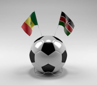 Senegal - Kenya Futbol Bayrakları, Beyaz Arkaplan - 3D Render