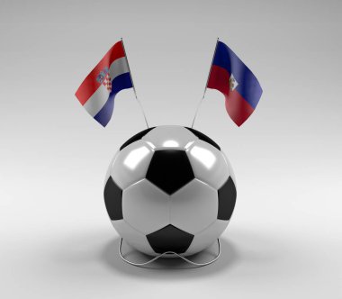 Hırvatistan - Haiti Futbol Bayrakları, Beyaz Arkaplan - 3D Hazırlama