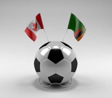 Kanada - Zambiya Futbol Bayrakları, Beyaz Arkaplan - 3D Render
