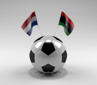Hollanda - Libya Futbol Bayrakları, Beyaz Arkaplan - 3D Render