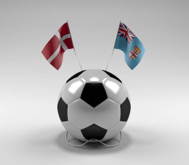 Danimarka - Fiji Futbol Bayrakları, Beyaz Arkaplan - 3D Render