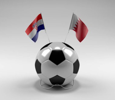 Hırvatistan - Bahreyn Futbol Bayrakları, Beyaz Arkaplan - 3D Hazırlama