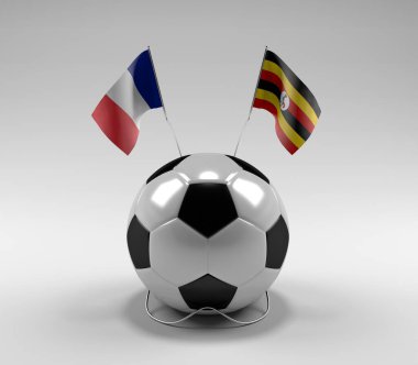 Fransa - Uganda Futbol Bayrakları, Beyaz Arkaplan - 3D Render