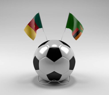 Kamerun - Zambiya Futbol Bayrakları, Beyaz Arkaplan - 3D Render